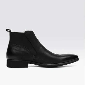 Sipriks Вносни италиански черни обувки на Челси от естествена кожа Личи за мъже Луксозни ботильоны с остри пръсти, Модерен бизнес обувки