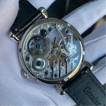 Sugess скелет на мъжки часовници с ръчно от чайка ST36 механизъм механични часовници модерен ръчен часовник кожа сапфирен кристал НОВ