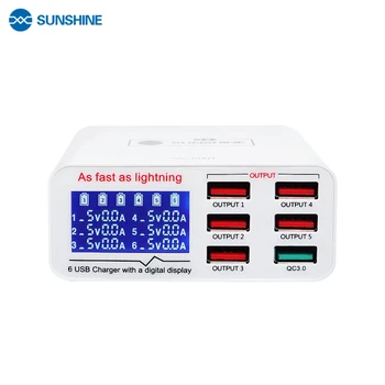 Sunshine SS-304Q 6 Портове USB Бързо Зареждане На 3.0 Цифров Дисплей Устройство за Бързо Зареждане за iPhone и iPad Таблет Бързо Зарядно Устройство