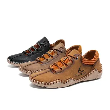 Susugrace Ежедневни маратонки Мъжки обувки от изкуствена кожа през Есента обувки за шофиране дантела за мъже Дишащи обувки на равна подметка Плюс Размер 38-48