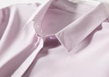 SuyaDream Дамски однотонная коприна блуза от ЕСТЕСТВЕН КОПРИНЕН крепа с дълги ръкави с един нагрудным джоб Офис блузи 2019 Есенна риза