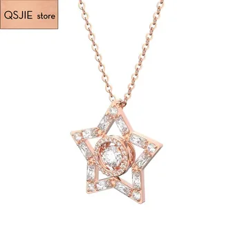 SWA Модни Бижута Високо Качество 2021 Чар Rose Gold Star Crystal Висулка Колие Женски Романтичен Подарък