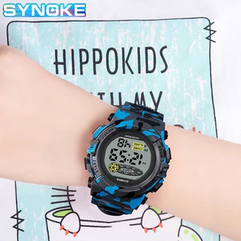 SYNOKE Детски часовник е Водоустойчив детски спортни часовници LED камуфлаж, Военни часовници Montre Enfant Мъжки дигитален часовник Подарък за момче