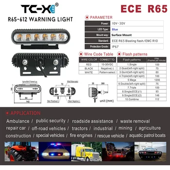 TC-X ECE R65 E-Mark Стробоскоп 10 Режима на Сигнална Лампа с Висока Мощност Крушка Линейка Автомобили на Спешна Ситуация по Сертифициране на ЕС (Синьо+Червено)