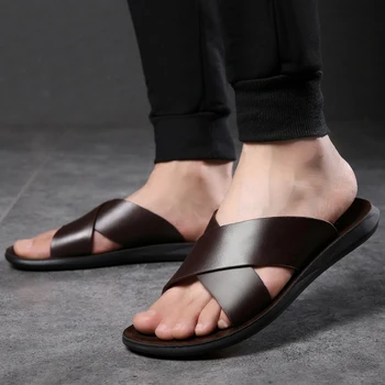 Topvivi чехли мъжки кожени луксозна марка 2021 Нова мода лято мъжки обувки Реколта обувки на плоска подметка Ежедневни нескользящие плажни сандали мъжки