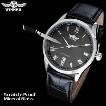 TWINNER модерен мъжки механични часовници с кожена каишка на ежедневни автоматична дата на мъжки автоматично черен часовник мъжки часовник relojes