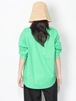 TWOTWINSTYLE Минималистичен зелена Ежедневна риза за жени с ревера и дълъг ръкав Обикновена риза Жокер Дамска мода нови дрехи Пролет