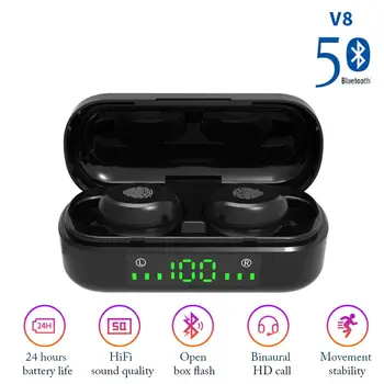 TWS Bluetooth 5.0 Слушалки Безжични Слушалки 9D Бас Стерео Спортни Водоустойчиви Слушалки Слушалки с Микрофон и зарядно устройство скоростна