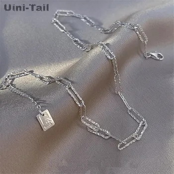 Uini-Опашката hot нови 925 сребро пенливи квадратно геометрично колие динамична тенденция сладки романтични висококачествени бижута