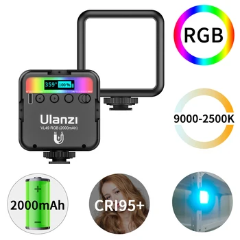 Ulanzi VL49 RGB LED Видео Лампа за фото студио Лампа за снимане 2500K-9000K с регулируема яркост CRI95+ Вградена батерия с елементи за студено башмака