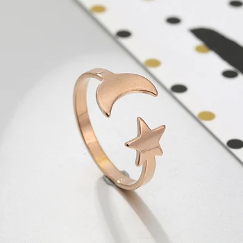 Unift Романтичен пръстен със Звездна Луна За жени От неръждаема Стомана с отворени регулируеми пръстени на пръстите на Изискани бижута, Подаръци за годишнина, парти