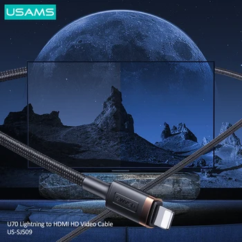 USAMS 2 м Ultra HD 1080P Lightning към HDMI-Съвместим Аудио-Видео Кабел за iPhone, iPad TV Box Displayer Лаптоп VR Обзавеждане