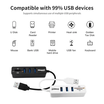 USB hub 2.0 Тип C Мулти USB Сплитер Високоскоростен 3 Порта 2.0 Хъб TF SD Четец на карти USB удължителен кабел За Твърд Диск, Жични Клавиатура Мишка