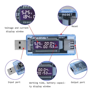USB Тестер капацитет на работен ток и напрежение Измерване на Напрежение работен ток и напрежение Откриване на Мобилен детектор Мощност Тестер Капацитет Зарядно устройство