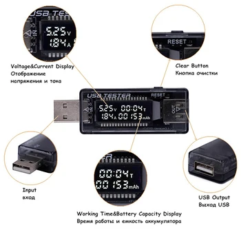 USB-Тестер Капацитет на работен ток и напрежение Волта Ток Определяне на Напрежение на Зарядното Устройство Тестер Капацитет Измерител на Мобилен Детектор Мощност Тест на Батерията
