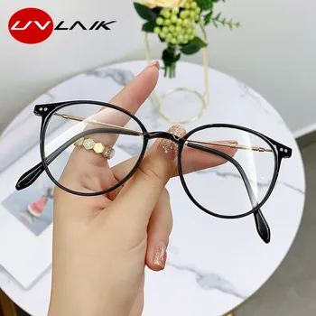 UVLAIK Прозрачни Рамки за очила компютър За жени и За мъже Синя Светлина, Блокиране на Кръгли очила Очила Оптични Очила за очила