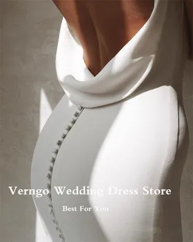 Verngo Просто русалочье еластично атласное сватбена рокля Boho с V-образно деколте, секси пола на копчета с отворен гръб, струята, Сватбени рокли, халат за баня