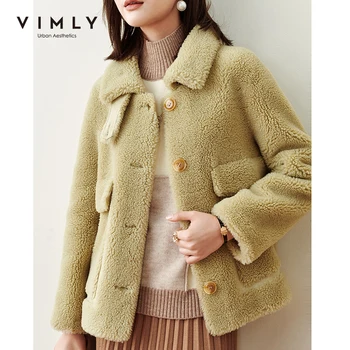 Vimly 2020 Дамско палто от изкуствена кожа Елегантен однобортное с джобове Обикновена зимни якета Реколта дамски връхни дрехи на открито F3711