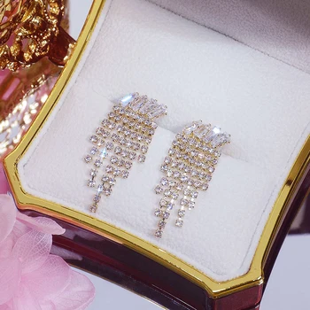 Vintage Благороден Блясък Crystal Пискюл Висящи Обеци за жените най-Добрите Дизайнерски Луксозни Бижута Високо Качество AAA Циркон S925 Игла