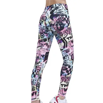 VISNXGI Гамаши с висока талия повдигащ Спортни Дамски Спортни панталони за фитнес с надписи от Графити Разтеглив по щиколотку Дропшиппинг