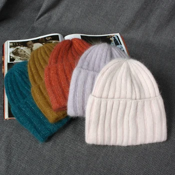 VISROVER 10 Colorway Заек Кашмир дамска зимна шапка с Люрексом Есенна кашмир шапка с лента Женски топъл подарък за черепи