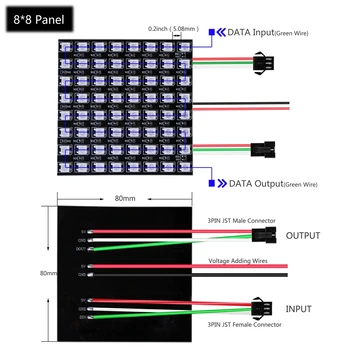 WS2812B Цифрова Led Гъвкава Индивидуално Адресуемая Панел Пиксельный экран8*8/16*16/8*32，Комплект SP110E (контролер пиксела Bluetooth)