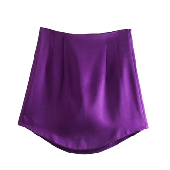 XIKOM 2021 Есенна лилаво Реколта сатен пола Дамска тънка модерна пола с висока талия Секси къси поли