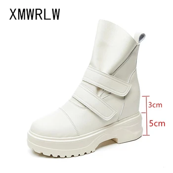 XMWRLW топли Зимни ботуши Дамски кожени ежедневни обувки Дамски обувки на висок ток 2020 Есенно-зимни ботильоны Дамски обувки на платформа