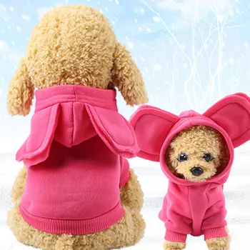 XS-2XL Домашно куче с големи уши Палто с качулка от мека отвътре е Топло облекло за кутрета Hoody за кучета Зимни Скъпа мультяшная облекло за малки кучета