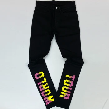 Y2k Мъжки ластични скъсани тесни черни дънки, тесни висококачествени панталони с дупки, эстетичные кристали, Градинска дрехи, дънкови панталони-молив