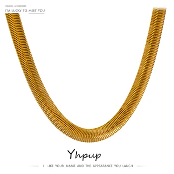 Yhpup Колие с веригата от неръждаема Стомана Хип - хоп Метал Златен Цвят Геометрично Пънк-колие Дамски подаръчни аксесоари На Годишнина от 2021
