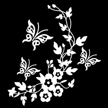 YJZT 14 М*15,3 СМ Цветя И Пеперуди Вдъхновен Дизайн Декор Художествена Стикер Vinyl Стикер За Автомобил Black/Silver C24-0355
