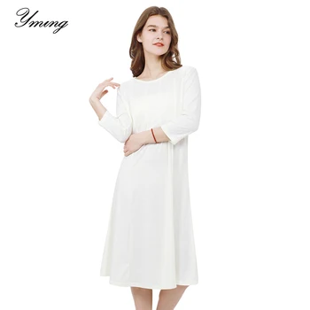 Yming Плюс Размера на Бели дамски рокли с ръкави 1/4 Вечер ежедневното рокля Елегантна рокля Миди с кръгло деколте Офис рокли, Дамски рокли, XXXL