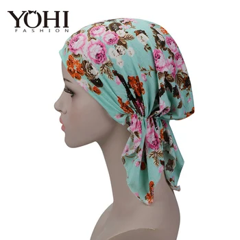 YOHITOP Нов висококачествен женски еластичен тюрбан в памучна шапчица, предварително навързани шал, забрадка, капачка за химиотерапия, дамски аксесоари за коса