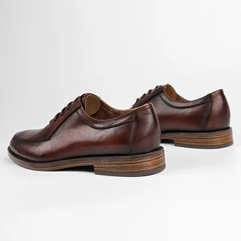 Yomior Есенни британски мъжки бизнес ежедневни обувки от волска кожа Вечерна рокля Лоферы Реколта Сватбени oxfords с остри пръсти, Ръчно изработени