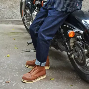 Yomior Нова Реколта мъжки ежедневни обувки са ръчно изработени от естествена телешка кожа, с крила, с прорези на Goodyear, Пролетно ежедневни обувки, мотоциклетни ботуши