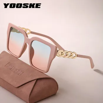 YOOSKE Квадратни дамски слънчеви очила 2021 Модни големи очила Нюанси за дамите Луксозна марка Сини, розови Градиентные слънчеви очила