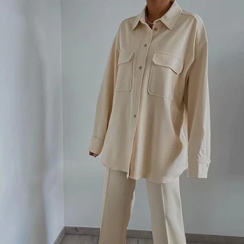 ZA 2021 Яке Дамски Горната риза Яке с дълги ръкави Ежедневна Мода Реколта Палта Дамски Блузи
