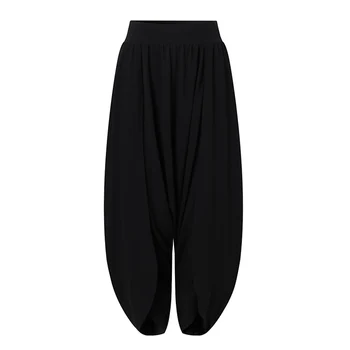 ZANZEA 2021 Стилни дамски летни панталони, есенни зреещи с цепка, еластична талия, дълги панталони, Палацо, Дамски Ежедневни Черна ряпа