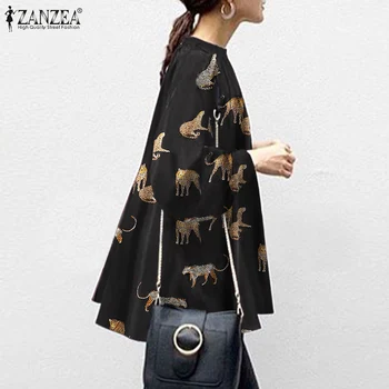 ZANZEA Дамска елегантна блуза Есенни блузи с принтом тигър Стилни с дълъг ръкав с пищни ръкави и копчета на гърба Blusas Ежедневни работна риза Mujer
