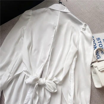 ZCSMLL Нов Темперамент Прост Отзад Halter дантела Лък с дълги ръкави Покривка Женска риза Корейски 2021 Есен-пролет блуза