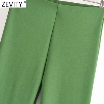 Zevity 2021 Дамска мода Плътен цвят За отслабване Разкроена панталони Дамски шик Дълги панталони с еластична талия Панталони Mujer P1232