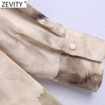 Zevity 2022 За жени Реколта живопис с туш принтом шифоновый халат блуза женски нередовни копчета на Ризата-кимоно Шик блузи и Потници LS9784