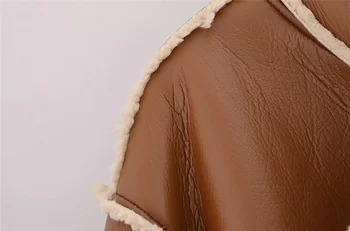 ZXQJ Дамско яке от овча вълна, изкуствена кожа в стил мозайка 2021 Есенна мода дамски дебела топла градинска дрехи с джобове Дамско късо палто