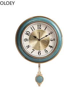 Американските Големи Стенни часовници Луксозни Метални Часовници с махало в Хола Стенни Часовници от синьо Злато Начало декор Творчески часовник Saat Реколта часовници