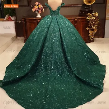 Арабски Ярко-Зелени Сватбени Рокли 2021 с пайети Vestidos De Noiva Дантелено бална рокля Сватбена рокля Мюсюлмански Дубай Vestido De Casamento
