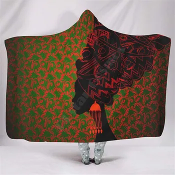 Афроамериканские жена 3d печат одеало с качулка за деца и възрастни Шерпа Руно Носимое одеяло Спално бельо от микрофибър Директен доставка