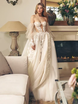Бална рокля Robe de mariee Сватбена рокля 2021 Нов прием на Дантелени апликации с открити рамене Принцеса Рокля на Булката Vestido De Noiva