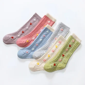 Бебешки чорапи със сладък печат За деца, момичета, до коляното, Средна тръба, Меки памучни чорапи 0-5 години, за новородени, Дълги чорапи