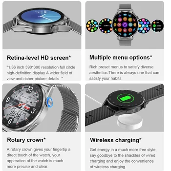 Безжична Зареждане на Смарт Часовници За мъже 1,36 Инча 390*390 Пълен Сензорен Екран Завъртане на Короната Bluetooth Предизвикателство Смарт Часовници 100+ Скали